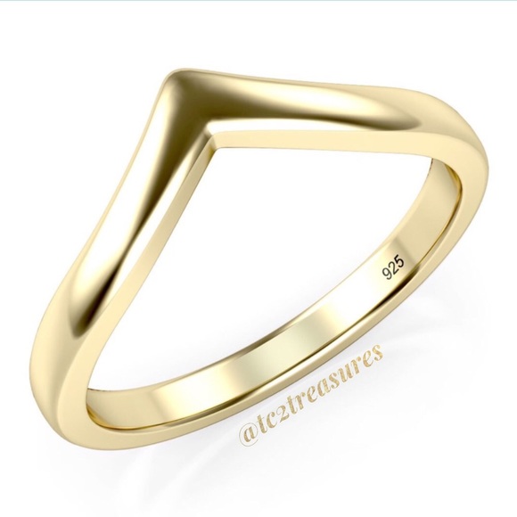 925 Minimalist Chevron Ring- Gold - Picture 1 of 6